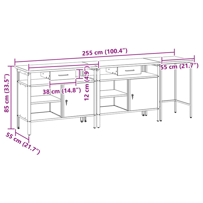 Set banc de lucru cu raft 3 pcs Roșu Oțel vopsit electrostatic - WALTI WALTI