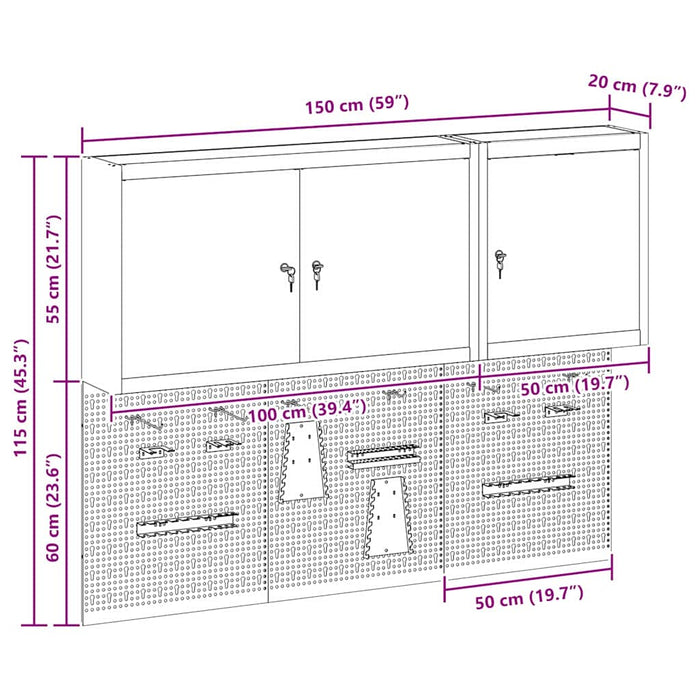 Set dulap de unelte 5 buc. Negru Oțel vopsit electrostatic WALTI