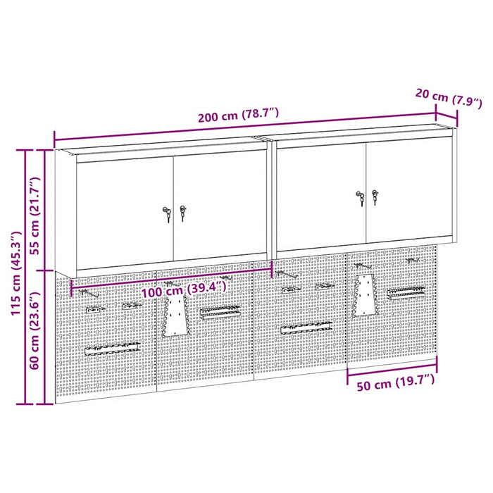 Set dulap de unelte 6 buc. Negru Oțel vopsit electrostatic WALTI