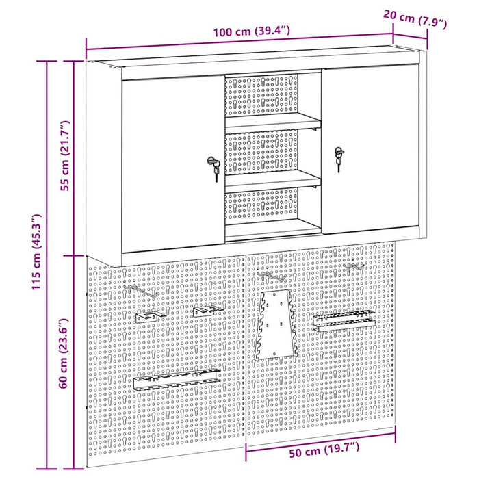 Set dulap de unelte 3 buc. Roșu Oțel vopsit electrostatic WALTI
