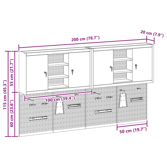 Set dulap de unelte 4 buc. Negru Oțel vopsit electrostatic - WALTI WALTI