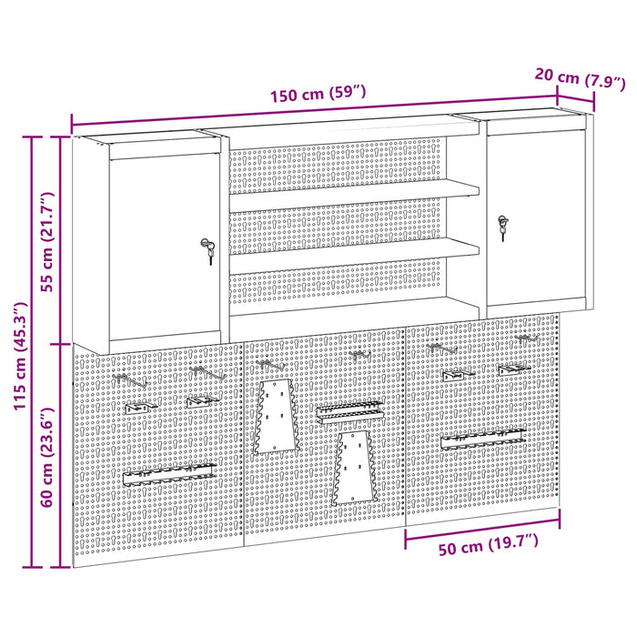 Set dulap de unelte 4 buc. Roșu Oțel vopsit electrostatic WALTI