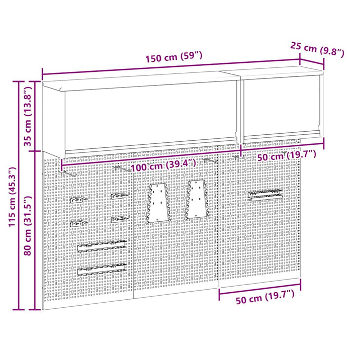Set dulap de unelte 5 buc. Negru Oțel vopsit electrostatic WALTI