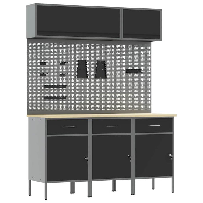 Set de dulapuri de lucru cu sertar cu depozitare 8 buc. Negru WALTI