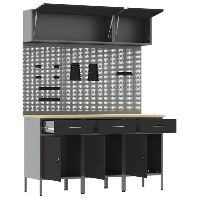 Set de dulapuri de lucru cu sertar cu depozitare 8 buc. Negru WALTI