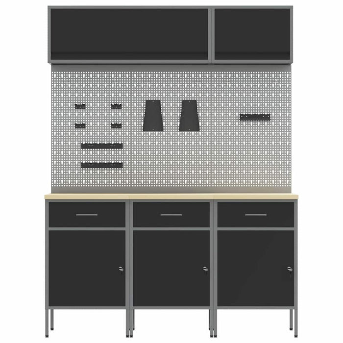 Set de dulapuri de lucru cu sertar cu depozitare 8 buc. Negru WALTI