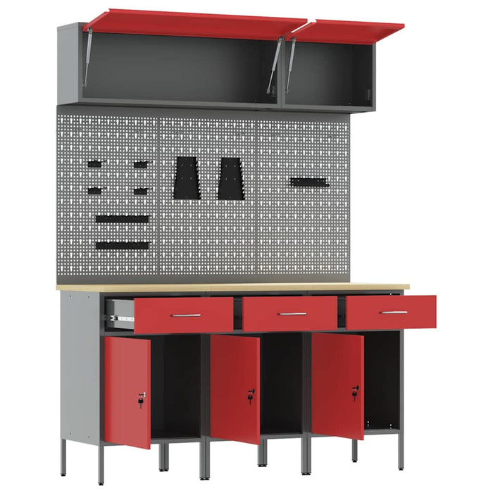 Set de dulapuri de lucru cu sertar cu depozitare 8 pcs Roșu WALTI