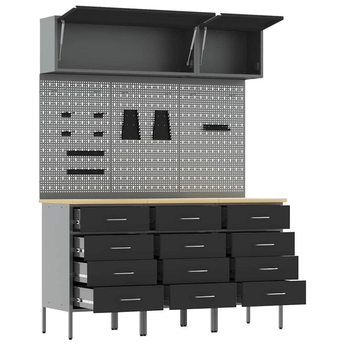 Set de dulapuri de lucru cu sertar cu depozitare 8 buc. Negru WALTI