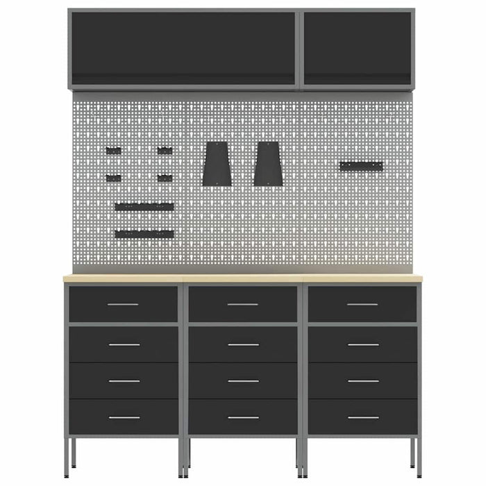 Set de dulapuri de lucru cu sertar cu depozitare 8 buc. Negru WALTI