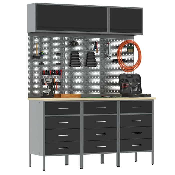 Set de dulapuri de lucru cu sertar cu depozitare 8 buc. Negru WALTI