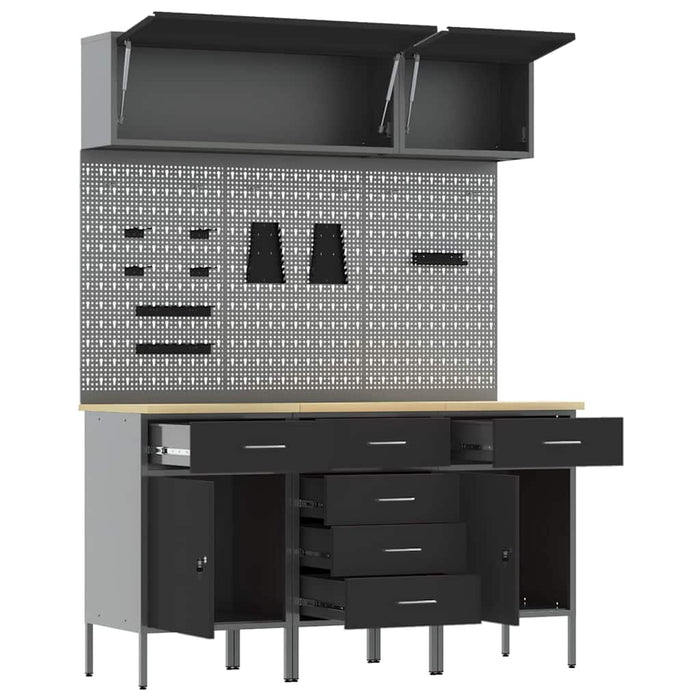 Set de dulapuri de lucru cu sertar cu depozitare 8 buc. Negru WALTI