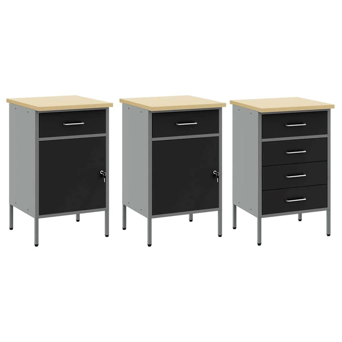 Set de dulapuri de lucru cu sertar cu depozitare 8 buc. Negru WALTI