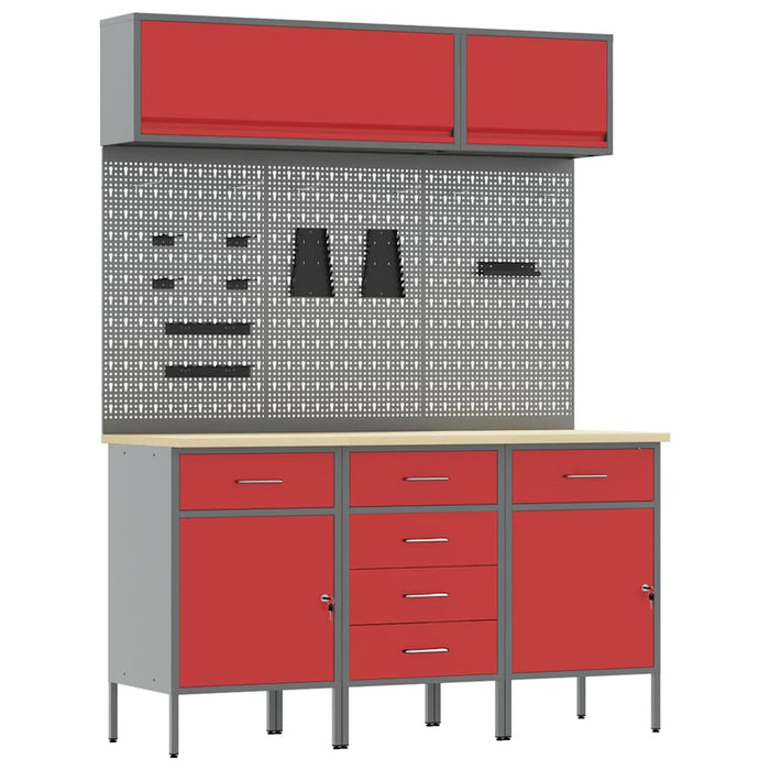 Set de dulapuri de lucru cu sertar cu depozitare 8 pcs Roșu WALTI