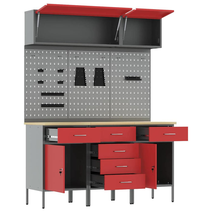 Set de dulapuri de lucru cu sertar cu depozitare 8 pcs Roșu WALTI