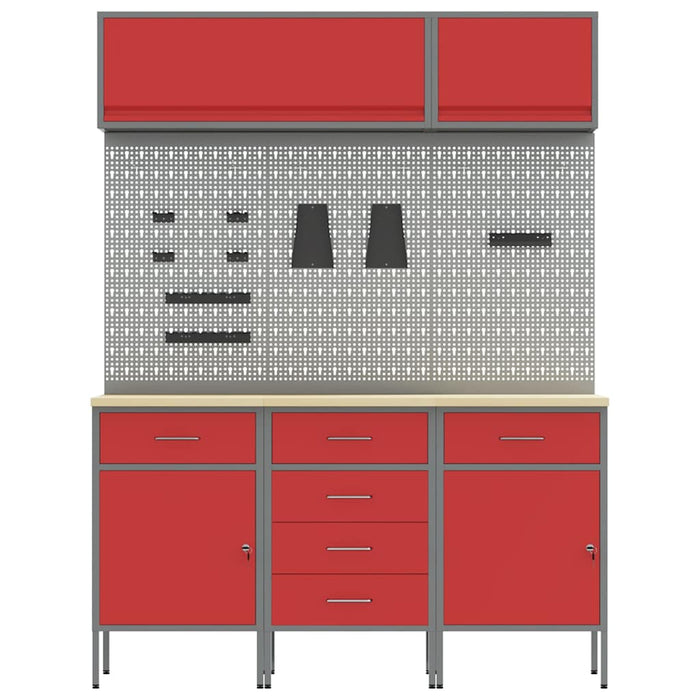 Set de dulapuri de lucru cu sertar cu depozitare 8 pcs Roșu WALTI