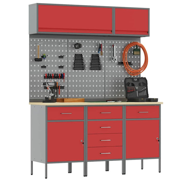 Set de dulapuri de lucru cu sertar cu depozitare 8 pcs Roșu WALTI