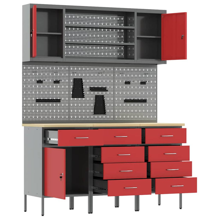Dulap de lucru cu sertar 7 buc. Roșu Lemn ingineresc și oțel WALTI