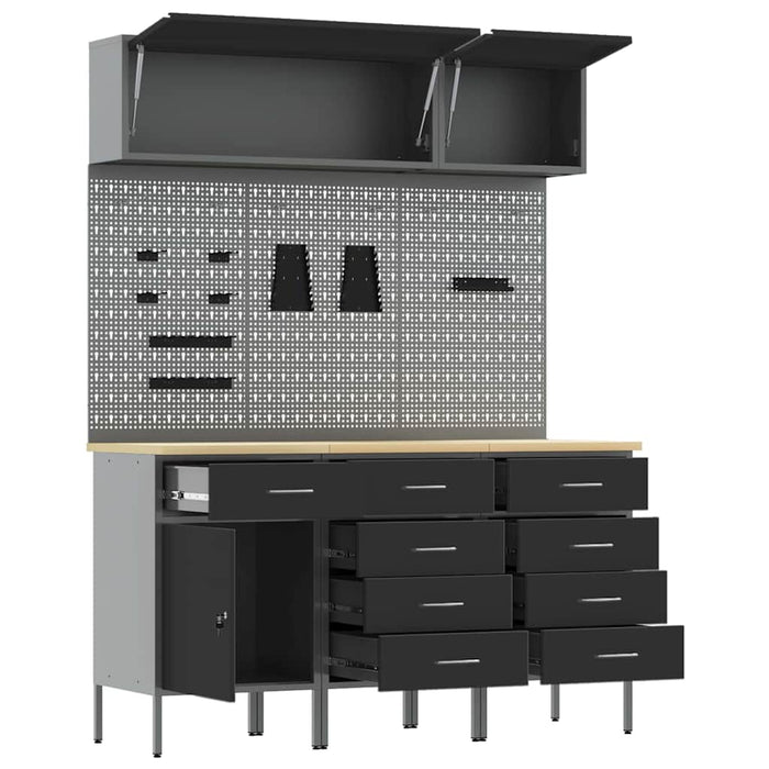 Set de dulapuri de lucru cu sertar cu depozitare 8 buc. Negru WALTI