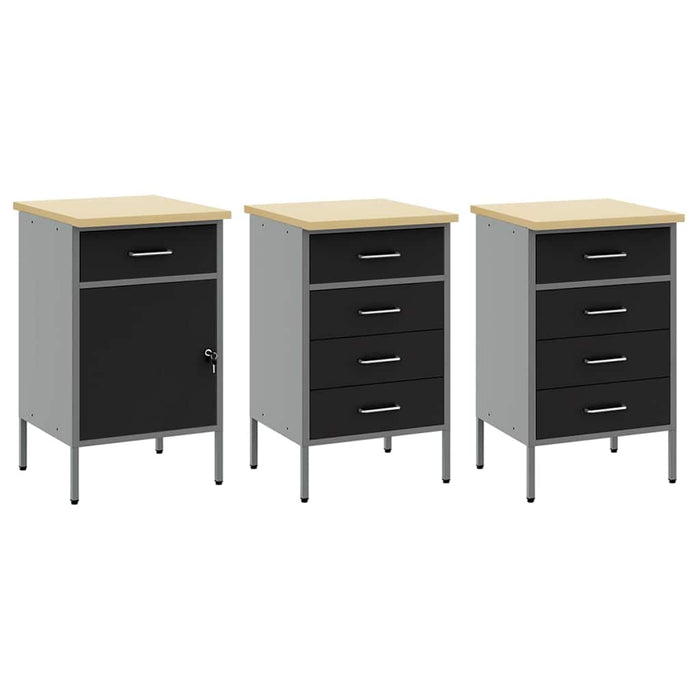 Set de dulapuri de lucru cu sertar cu depozitare 8 buc. Negru WALTI