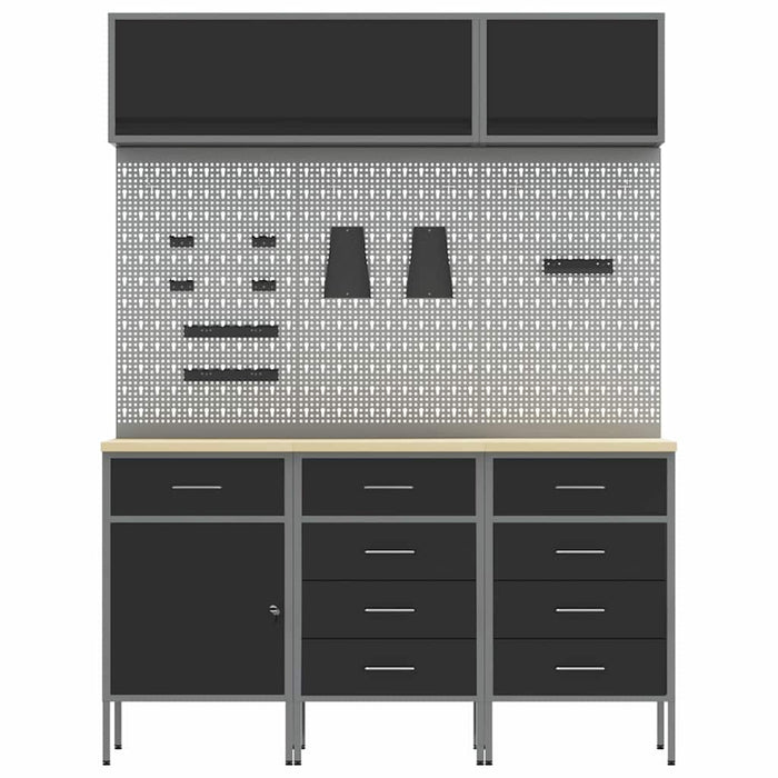 Set de dulapuri de lucru cu sertar cu depozitare 8 buc. Negru WALTI