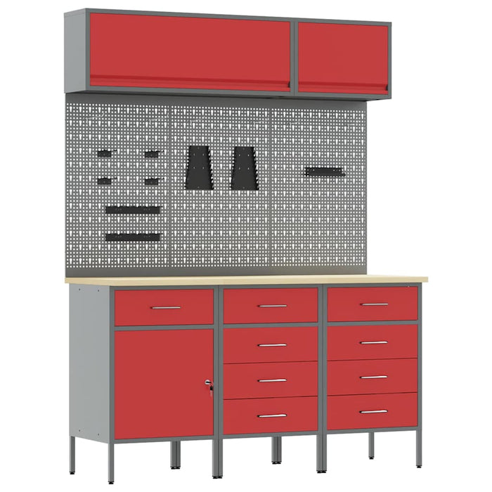 Set de dulapuri de lucru cu sertar cu depozitare 8 pcs Roșu WALTI