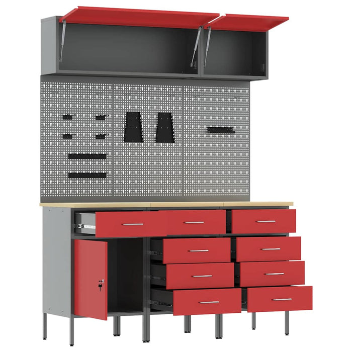 Set de dulapuri de lucru cu sertar cu depozitare 8 pcs Roșu WALTI