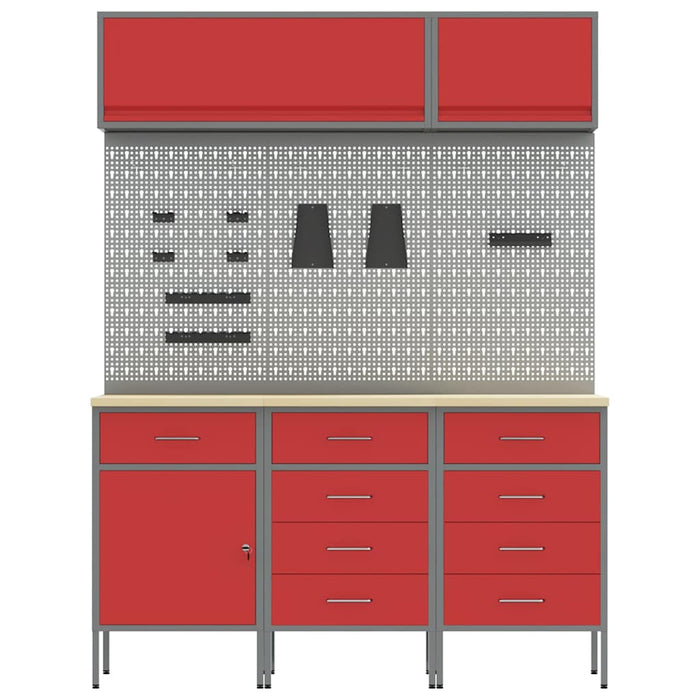 Set de dulapuri de lucru cu sertar cu depozitare 8 pcs Roșu WALTI