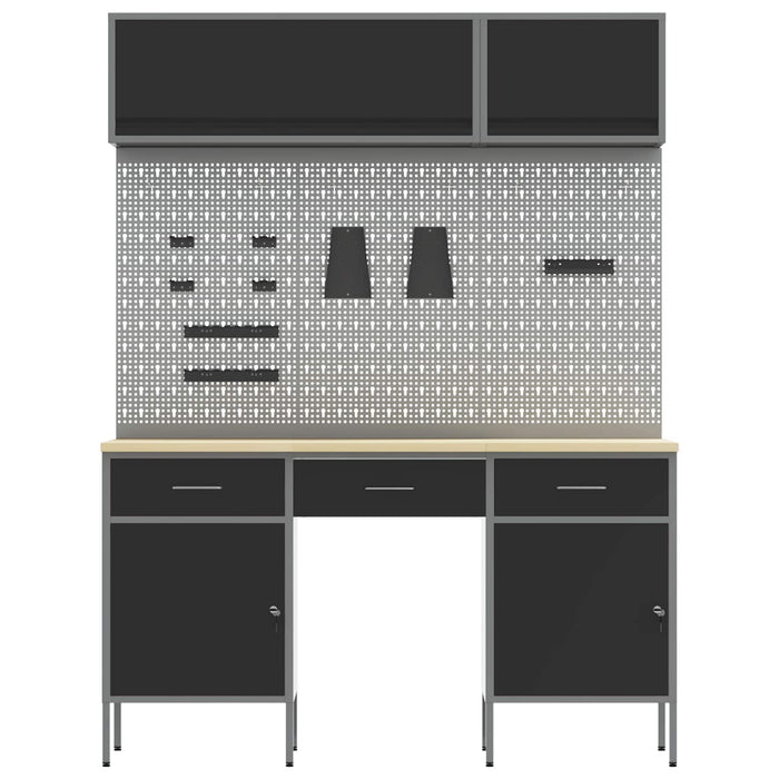 Set de dulapuri de lucru cu sertar cu raft Manual 8 buc. Negru WALTI