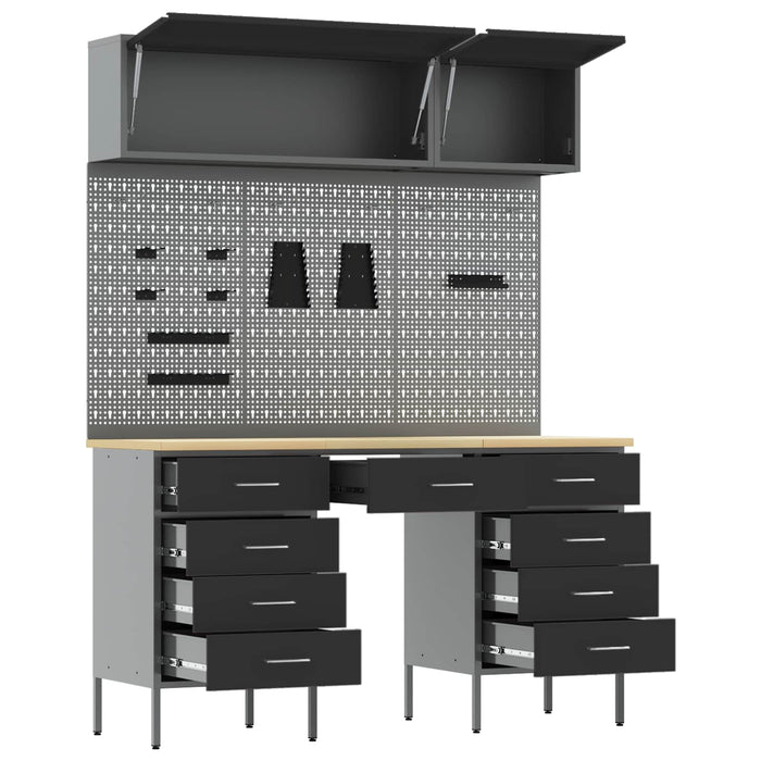 Set de dulapuri de lucru cu sertar cu depozitare 8 buc. Negru WALTI