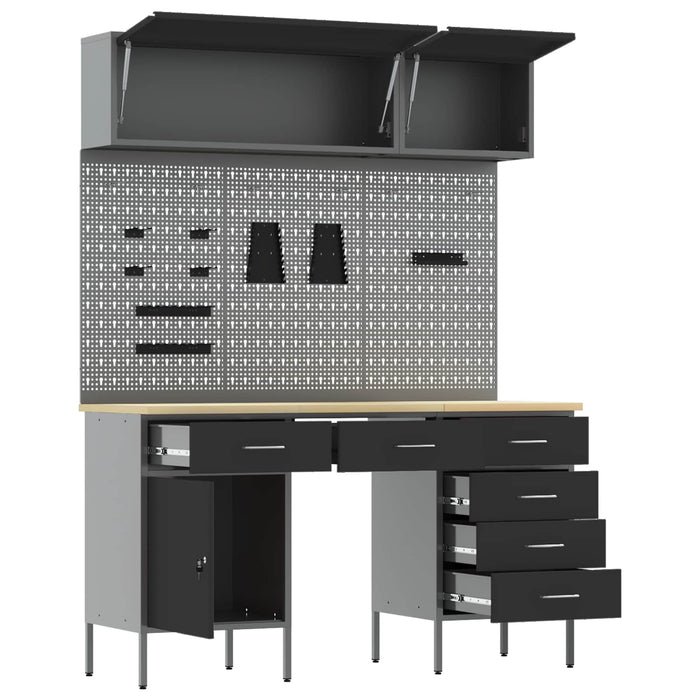 Set de dulapuri de lucru cu sertar cu depozitare 8 buc. Negru WALTI