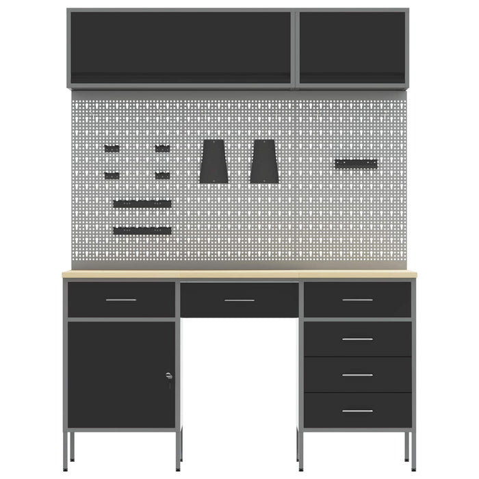 Set de dulapuri de lucru cu sertar cu depozitare 8 buc. Negru WALTI