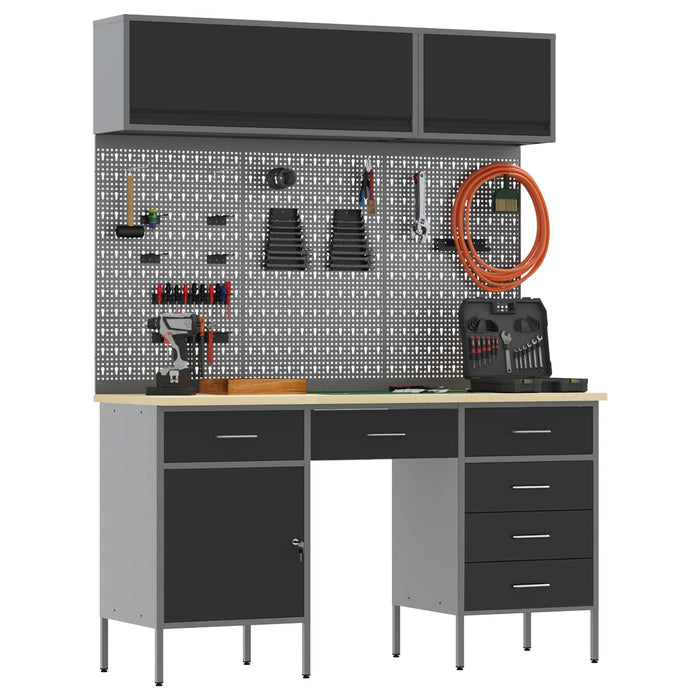 Set de dulapuri de lucru cu sertar cu depozitare 8 buc. Negru WALTI