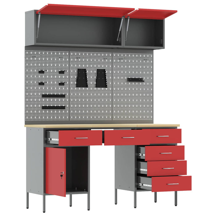 Set de dulapuri de lucru cu sertar cu depozitare 8 pcs Roșu WALTI