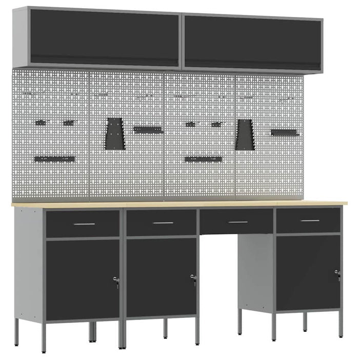 Set de dulapuri de lucru cu sertar cu depozitare 10 buc. Negru WALTI