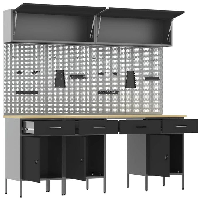 Set de dulapuri de lucru cu sertar cu depozitare 10 buc. Negru WALTI