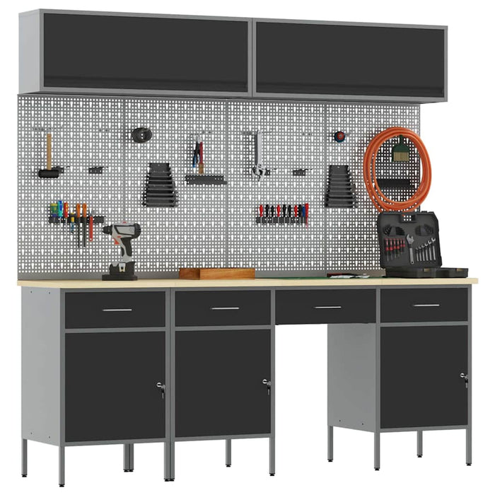 Set de dulapuri de lucru cu sertar cu depozitare 10 buc. Negru WALTI