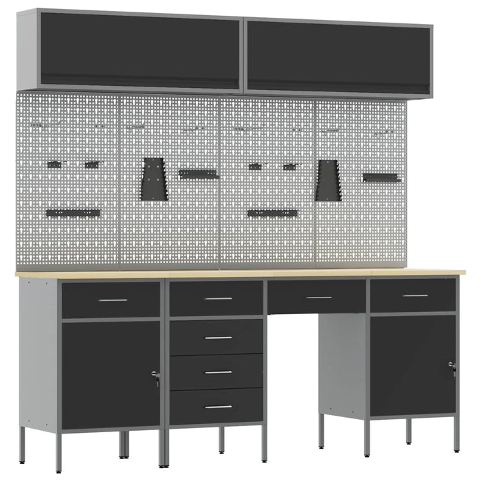 Set de dulapuri de lucru cu sertar cu depozitare 10 buc. Negru WALTI