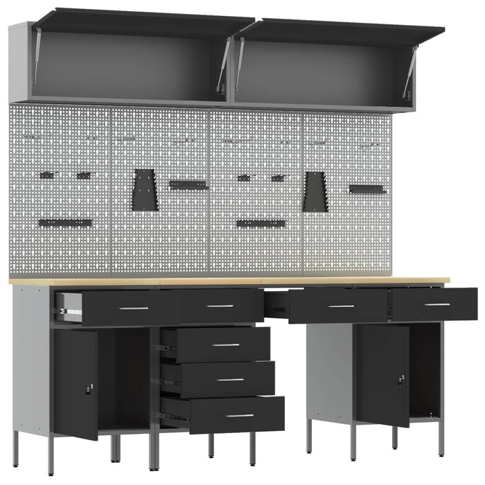 Set de dulapuri de lucru cu sertar cu depozitare 10 buc. Negru WALTI