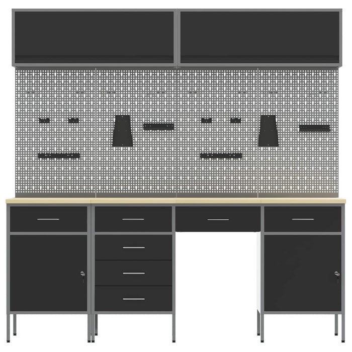 Set de dulapuri de lucru cu sertar cu depozitare 10 buc. Negru WALTI