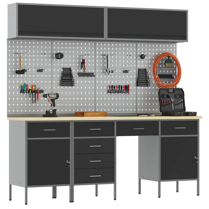 Set de dulapuri de lucru cu sertar cu depozitare 10 buc. Negru WALTI