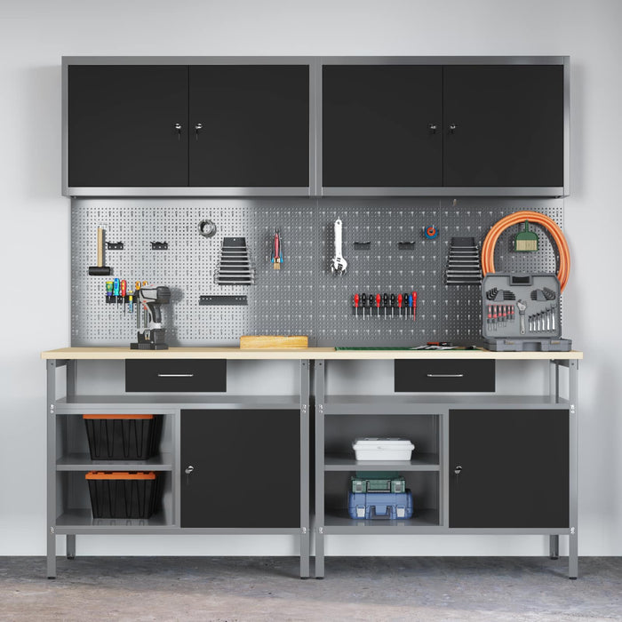 Set banc de lucru 8 buc. Negru și Gri Oțel vopsit electrostatic WALTI