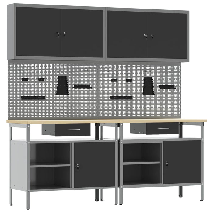 Set banc de lucru 8 buc. Negru și Gri Oțel vopsit electrostatic WALTI