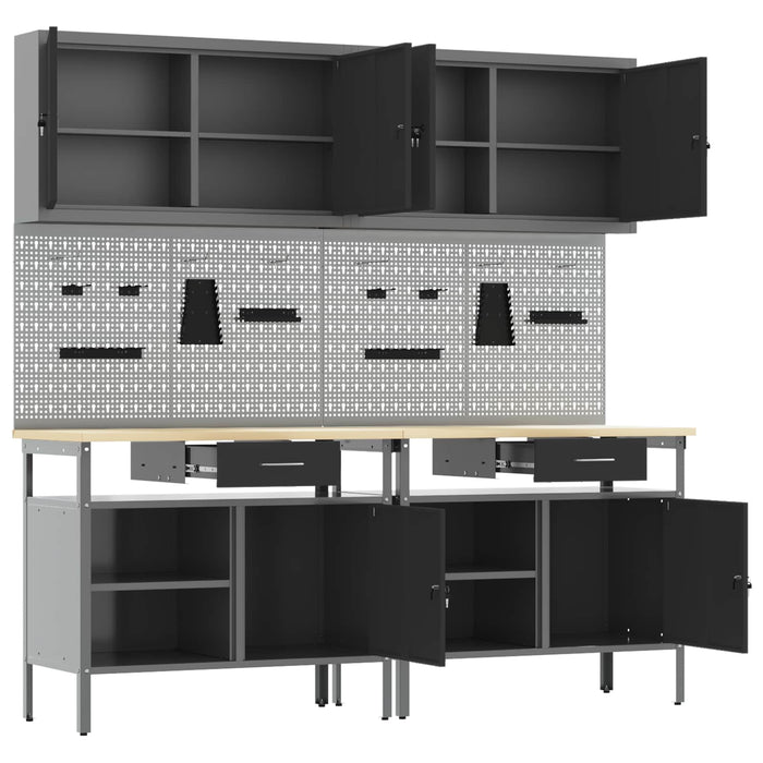 Set banc de lucru 8 buc. Negru și Gri Oțel vopsit electrostatic WALTI
