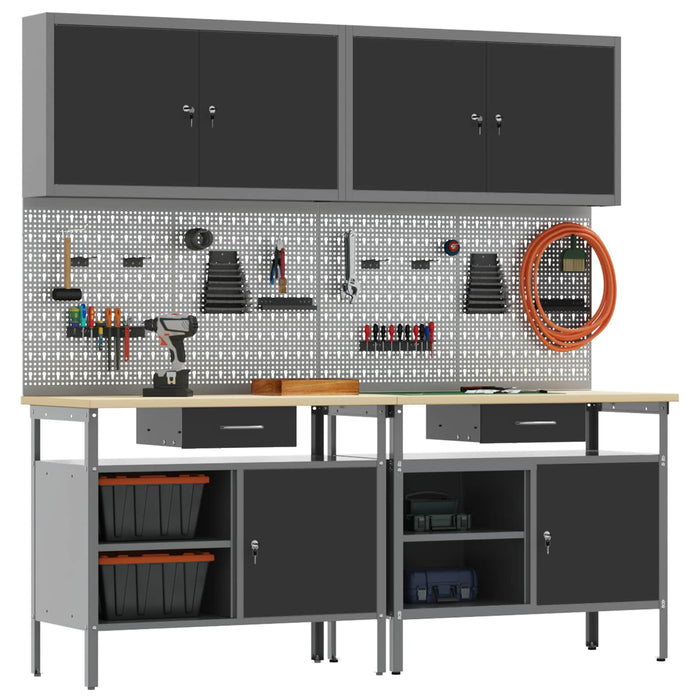 Set banc de lucru 8 buc. Negru și Gri Oțel vopsit electrostatic WALTI