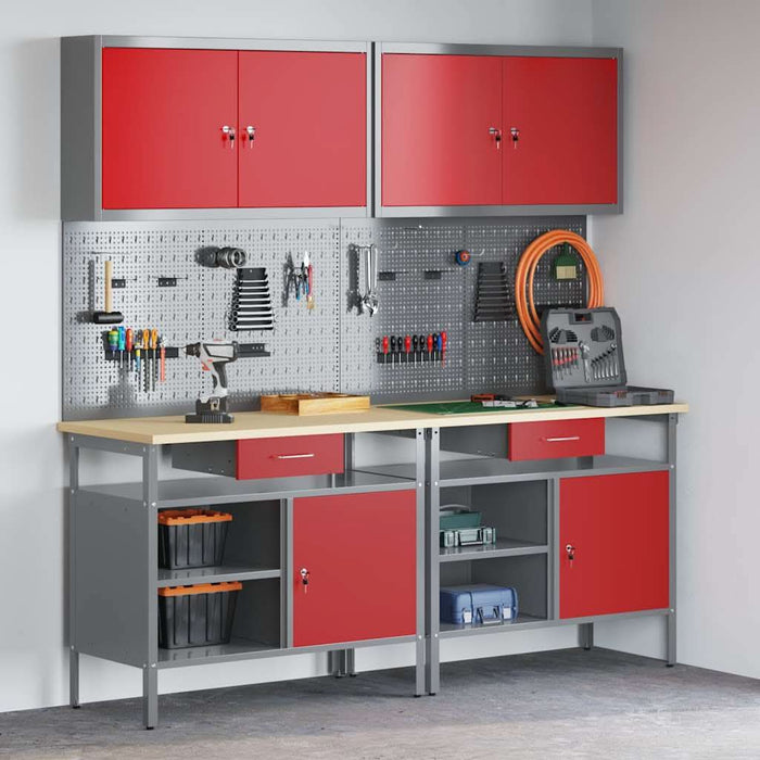 Set banc de lucru 8 buc. Roșu și gri Oțel vopsit electrostatic WALTI