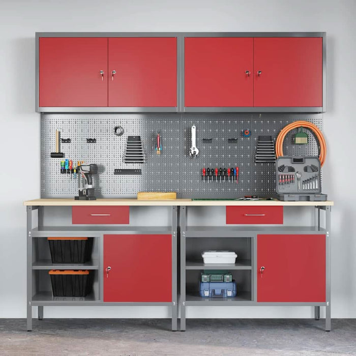 Set banc de lucru 8 buc. Roșu și gri Oțel vopsit electrostatic WALTI