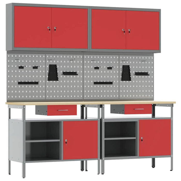 Set banc de lucru 8 buc. Roșu și gri Oțel vopsit electrostatic WALTI