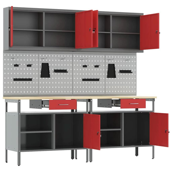 Set banc de lucru 8 buc. Roșu și gri Oțel vopsit electrostatic WALTI