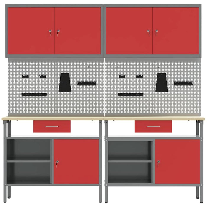 Set banc de lucru 8 buc. Roșu și gri Oțel vopsit electrostatic WALTI