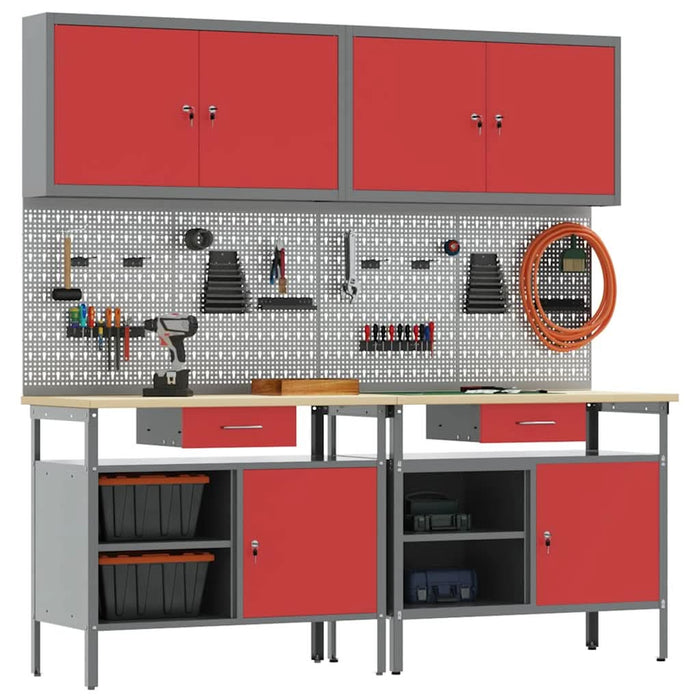 Set banc de lucru 8 buc. Roșu și gri Oțel vopsit electrostatic WALTI
